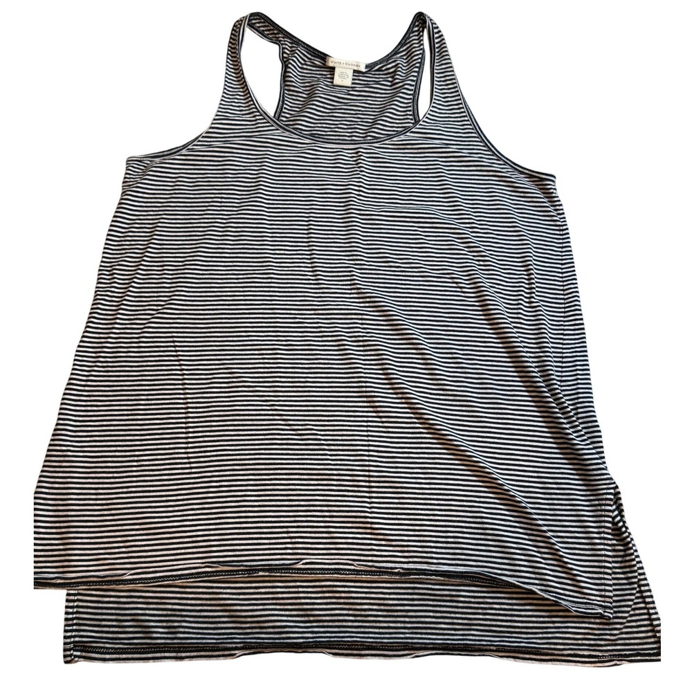 White + Warren Black White Striped Racerback Tank Top Cotton High Low Hem Large